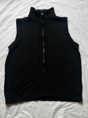 Oscar de la Renta Zip-up Knit Sweater Vest in Black, size M